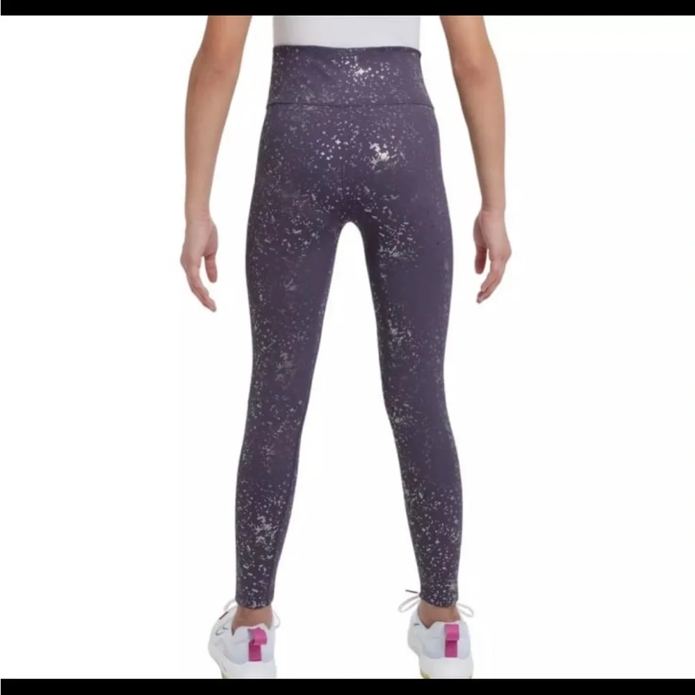 NWT NIKE One Dri-FIT Shine Leggings Purple/ Silver Size Medium 10-12